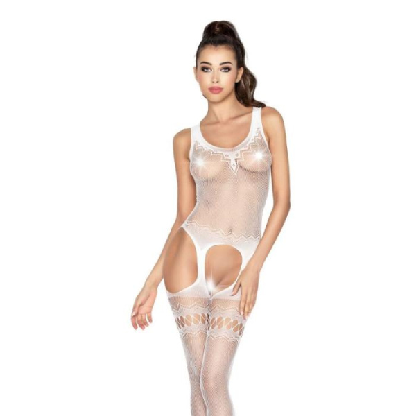 купить Бодистокинг Passion BS038 white, комбинезон, имитация чулок и пояса