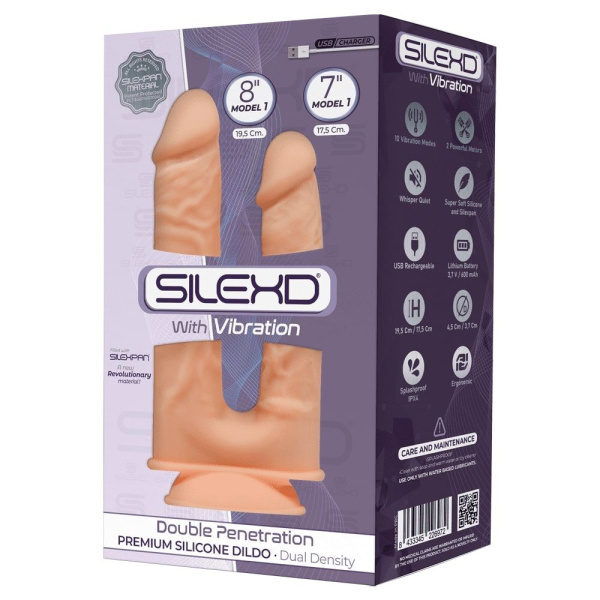 купить Фаллоимитатор двойной с вибрацией SilexD Double Gusto Flesh Motor (Model 1 size 8" & 7"), двухслойны