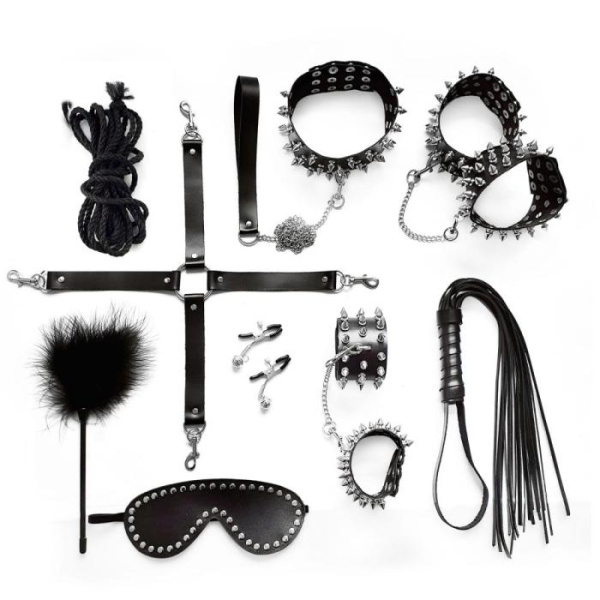купить Набор Art of Sex - Spikes BDSM Set Leather, 10 предметов, натуральная кожа, Черный