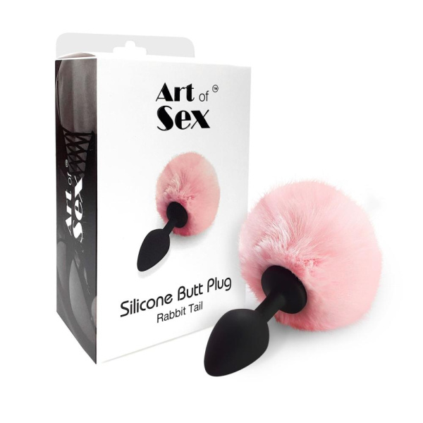купить Силиконовая анальная пробка М Art of Sex - Silicone Bunny Tails Butt plug, цвет Розовый, диаметр 3,5