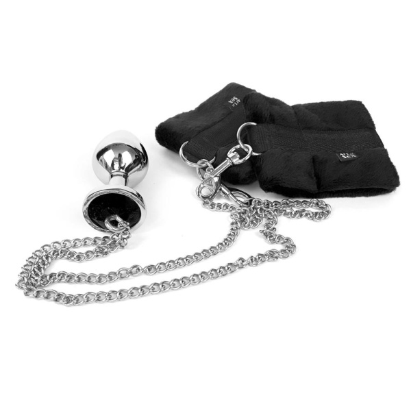 купить Наручники с металлической анальной пробкой Art of Sex Handcuffs with Metal Anal Plug  size M Black