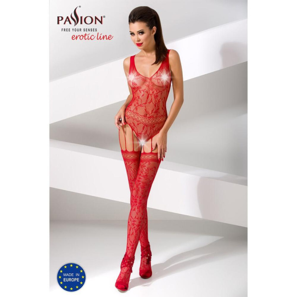 купить Бодистокинг Passion BS051 red, комбинезон, имитация чулок и боди