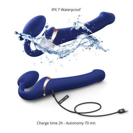 фото Безремневой вибрострапон с вакуумной стимуляцией Strap-On-Me MULTI ORGASM Blue L, регулируемый  || фото Безремінний вібрострапон з вакуумною стимуляцією Strap-On-Me MULTI ORGASM Blue L, регульований 