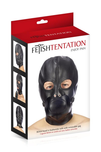 купить Капюшон с кляпом для БДСМ Fetish Tentation BDSM hood in leatherette with removable gag