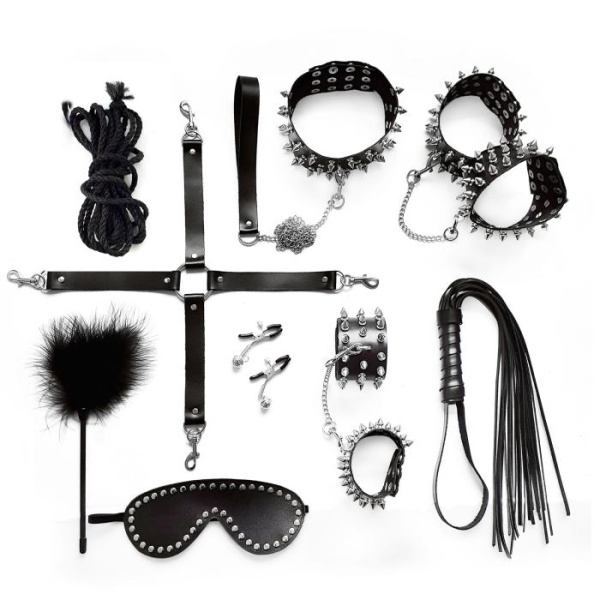 купити Набір Art of Sex - Spikes BDSM Set Leather, 10 предметів, натуральна шкіра, Чорний