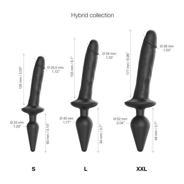 купити Анальна пробка з дилдо 2в1 Strap-On-Me SWITCH PLUG-IN REALISTIC DILDO Black L, діаметр 4,5/3,4 см