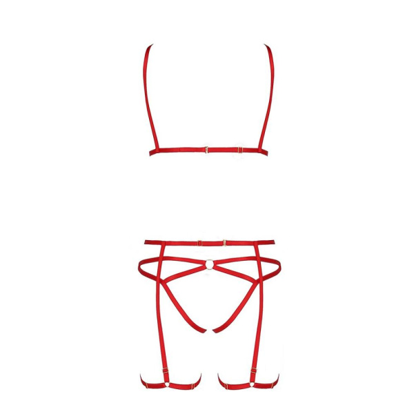 купить Комплект белья MAGALI SET OpenBra red L/XL - Passion Exclusive: стрэпы: лиф, трусики и пояс