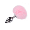 фото Металлическая анальная пробка Кроличий хвостик Alive Fluffy Plug L Pink, диаметр 3,9 см