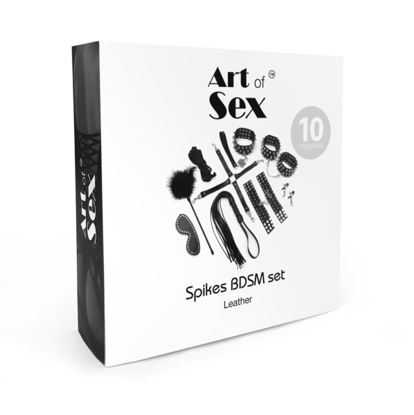 купить Набор Art of Sex - Spikes BDSM Set Leather, 10 предметов, натуральная кожа, Черный