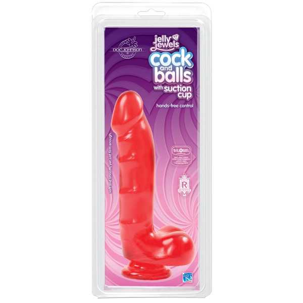 купить Фаллоимитатор Doc Johnson Jelly Jewels Cock & Balls Red, диаметр 3,6см, антибактериальный ПВХ