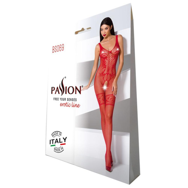 купити Бодістокінг Passion BS069 red, комбінезон, імітація панчох і боді