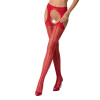 фото Эротические колготки-бодистокинг Passion S018 red, имитация чулок с вертикальными полосками и пояс