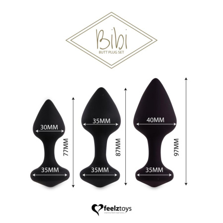 фото Набор силиконовых анальных пробок FeelzToys - Bibi Butt Plug Set 3 pcs Black  || фото Набір силіконових анальних пробок FeelzToys - Bibi Butt Plug Set 3 pcs Black 