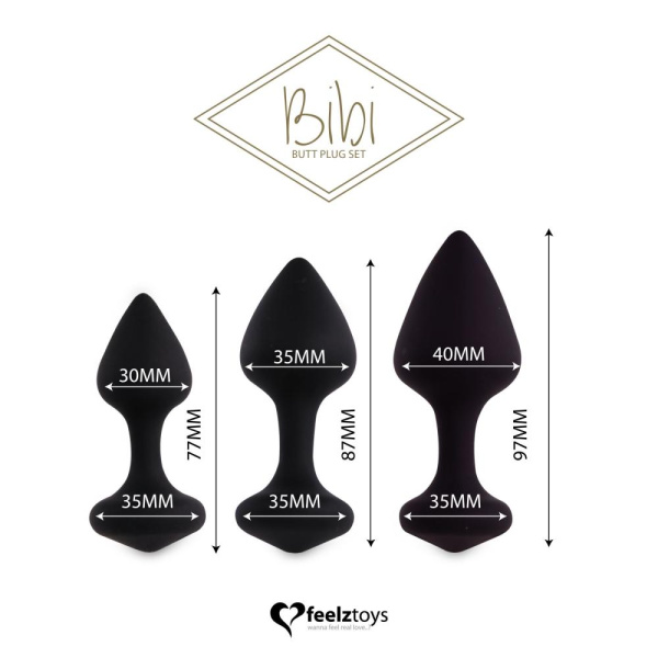 купить Набор силиконовых анальных пробок FeelzToys - Bibi Butt Plug Set 3 pcs Black