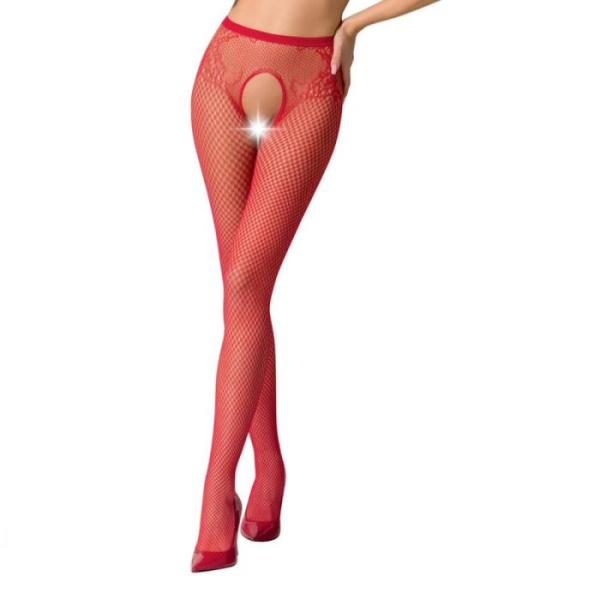 купить Эротические колготки-бодистокинг Passion S019 red, имитация трусиков ажурных с доступом, в сеточку