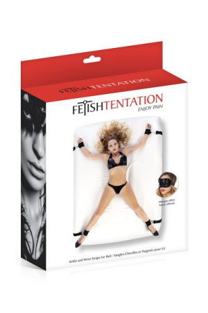 фото Фиксатор рук и ног для кровати Fetish Tentation Ankle and Wrist Straps for Bad с маской на глаза  || фото Фіксатор рук і ніг для ліжка Fetish Tentation Ankle and Wrist Straps for Bad з маскою на очі 